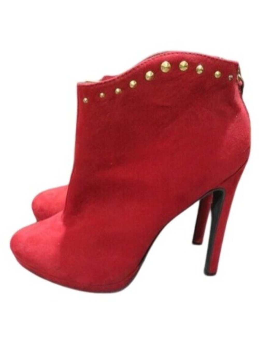 Mossimo Vibrant Red Suede High Heeled Ankle Booties Studded Embellished 9